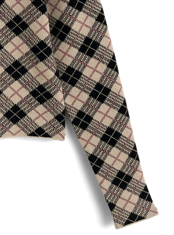 アーガイル柄パワショルニットトップス