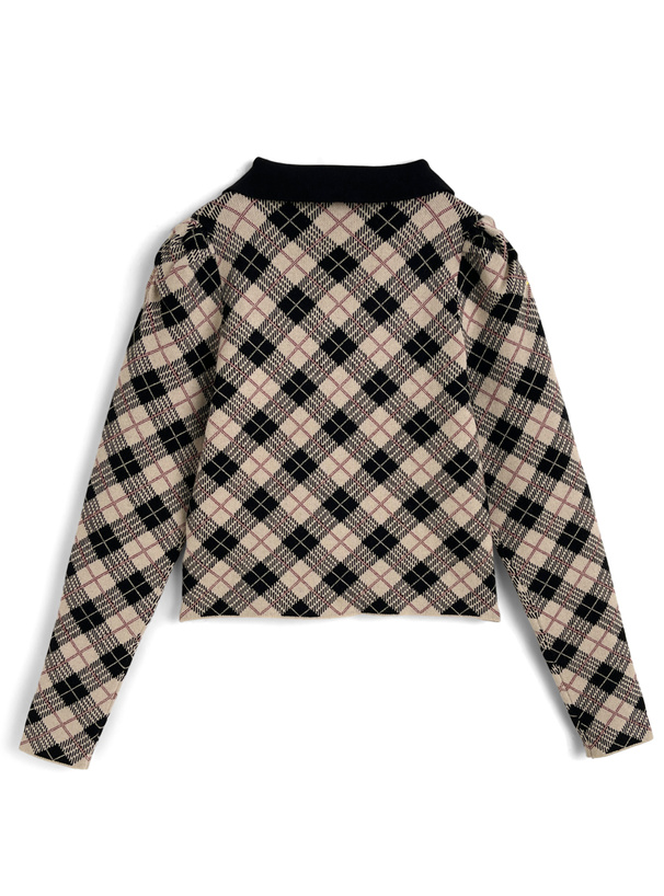 アーガイル柄パワショルニットトップス