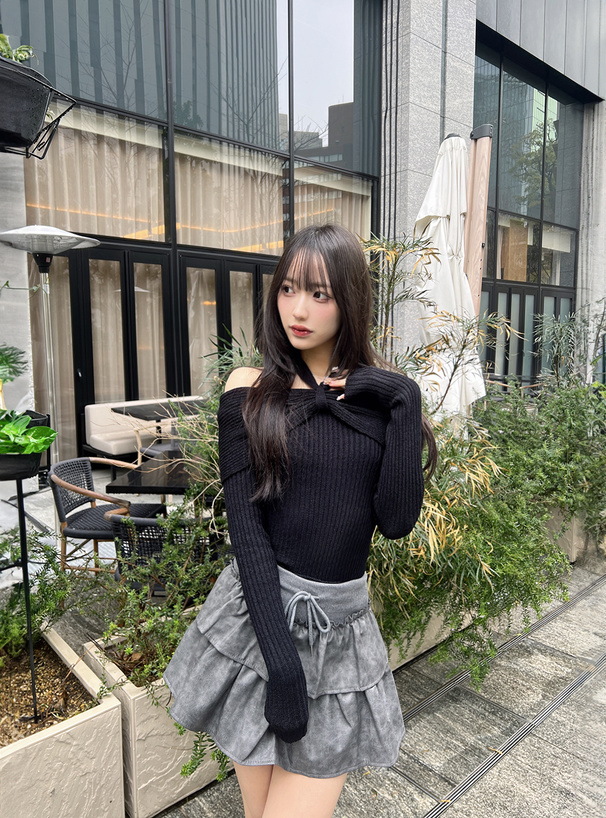 2wayオフショルリボンニット