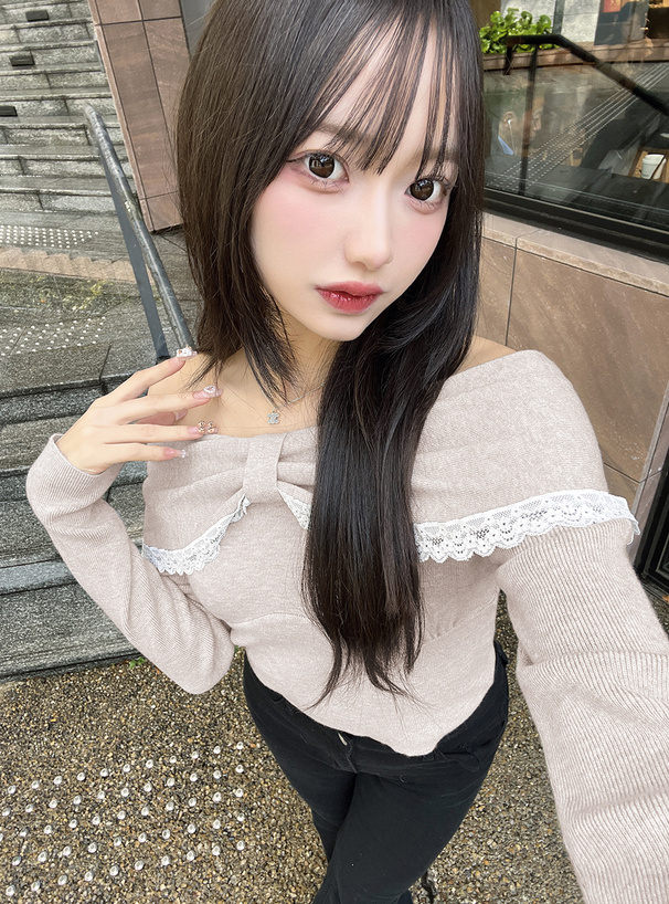 2wayリボンレースニットトップス
