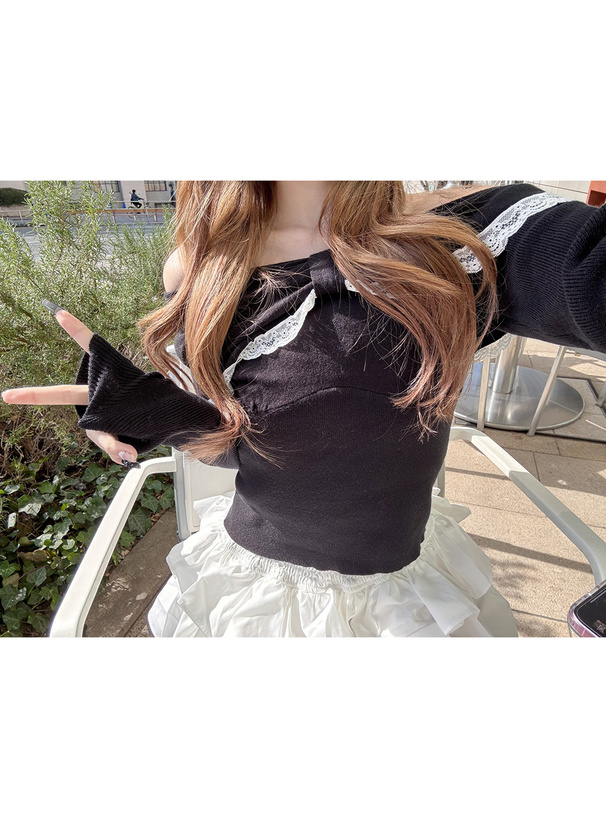 2wayリボンレースニットトップス