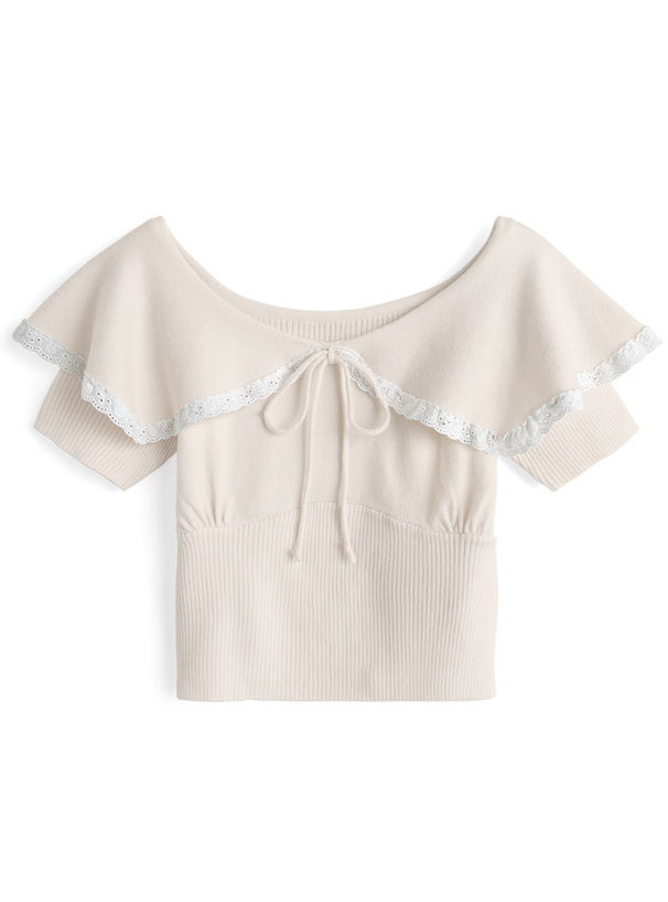 肩2wayリボンレースニットトップス