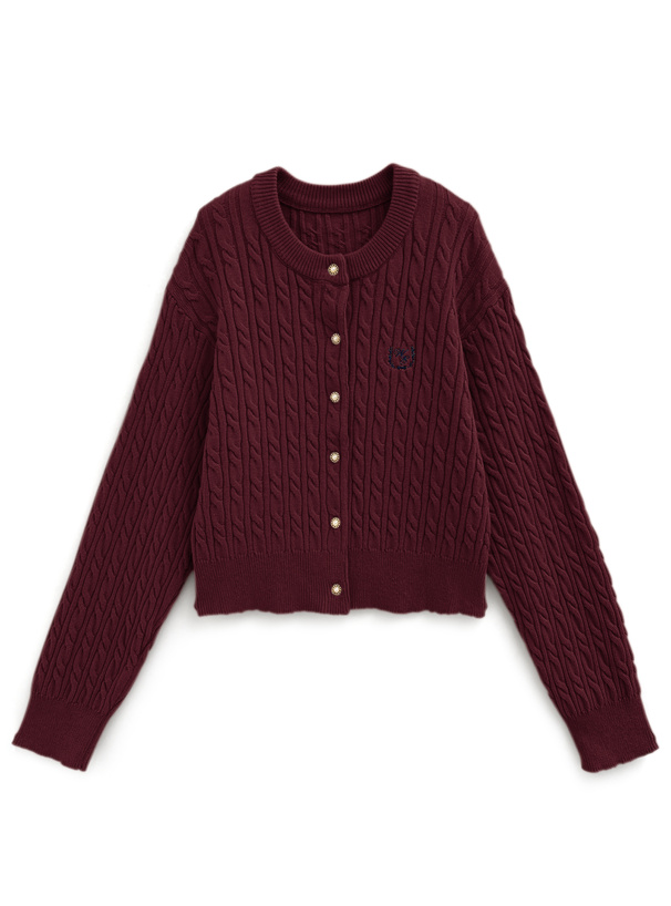 刺繍ケーブルニットボタンカーディガン