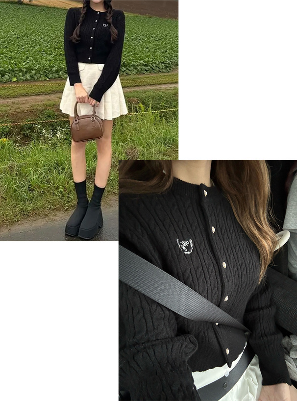 刺繍ケーブルニットボタンカーディガン