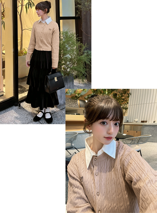 刺繍ケーブルニットボタンカーディガン[lt81] | レディース