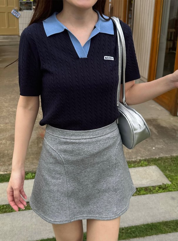 配色ケーブルポロニットトップス[lt89] | レディースファッション通販