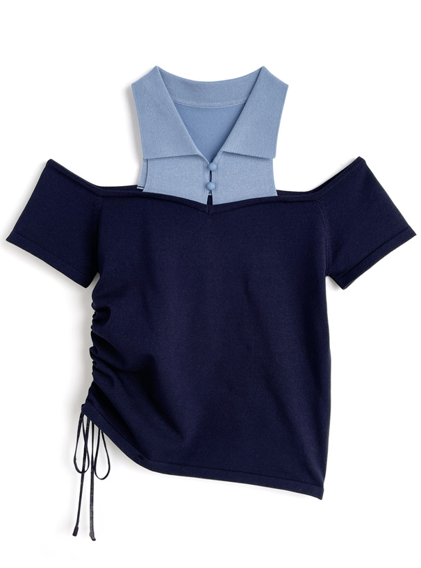 オフショルダーニットトップス AZUL by moussy｜ギャザーオフショルダーニットトップス