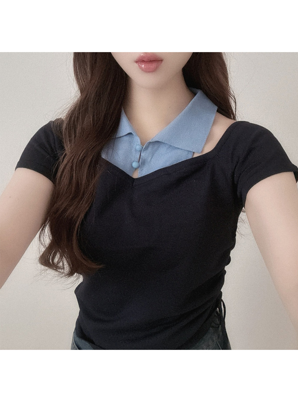 サイドドロストオフショルダーニットトップス