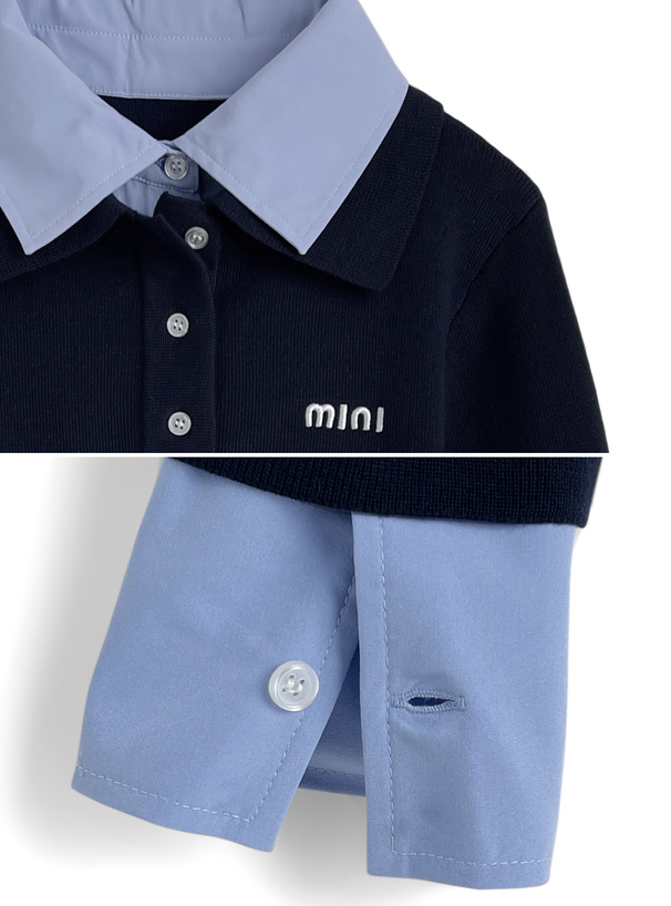 シャツレイヤード風ポロニットトップス