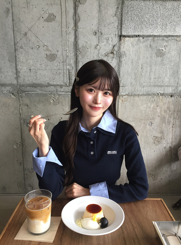 シャツレイヤード風ポロニットトップス