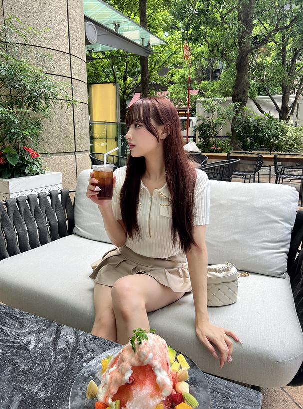 ゴールドチェーンハーフジップニットトップス