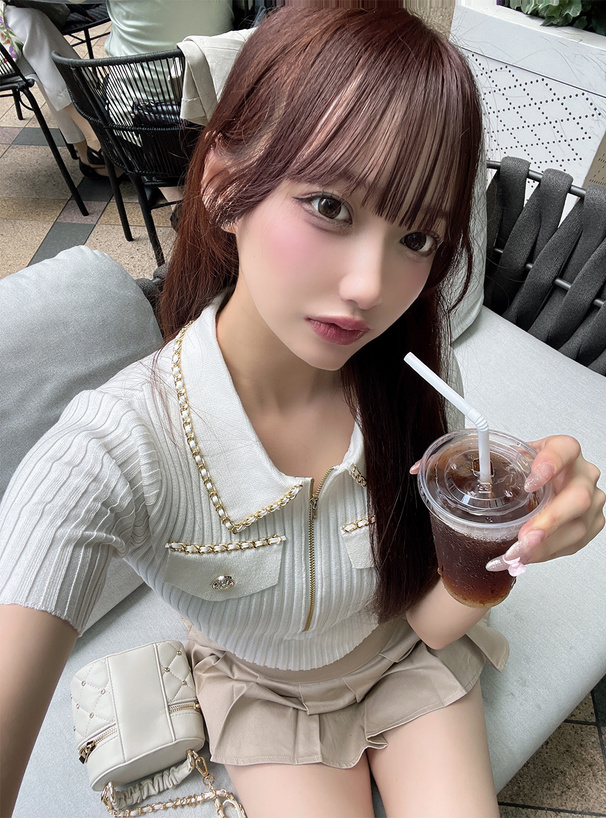 ゴールドチェーンハーフジップニットトップス[mb1586] | レディース