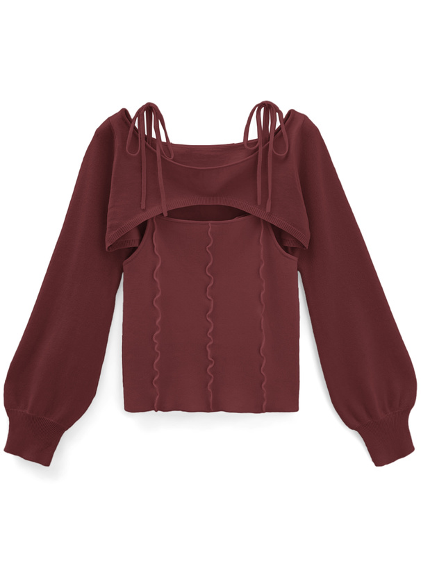 メロウリボンキャミソールxクロップド丈トップスニットアンサンブル