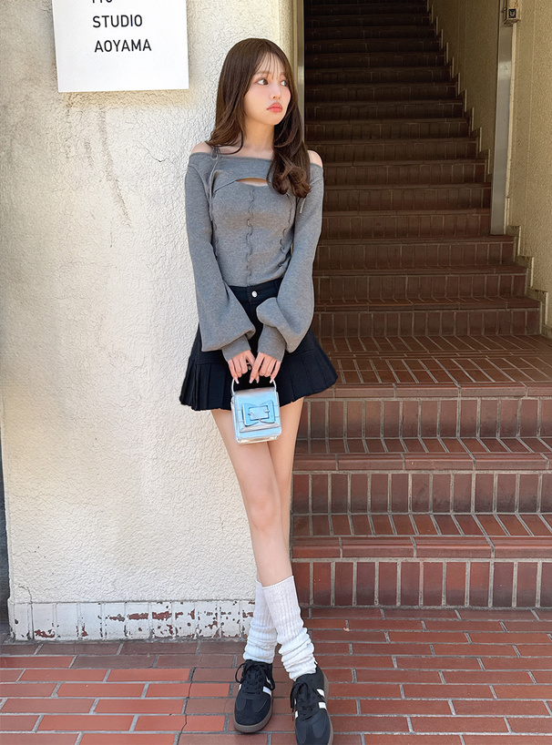 メロウリボンキャミソールxクロップド丈トップスニットアンサンブル