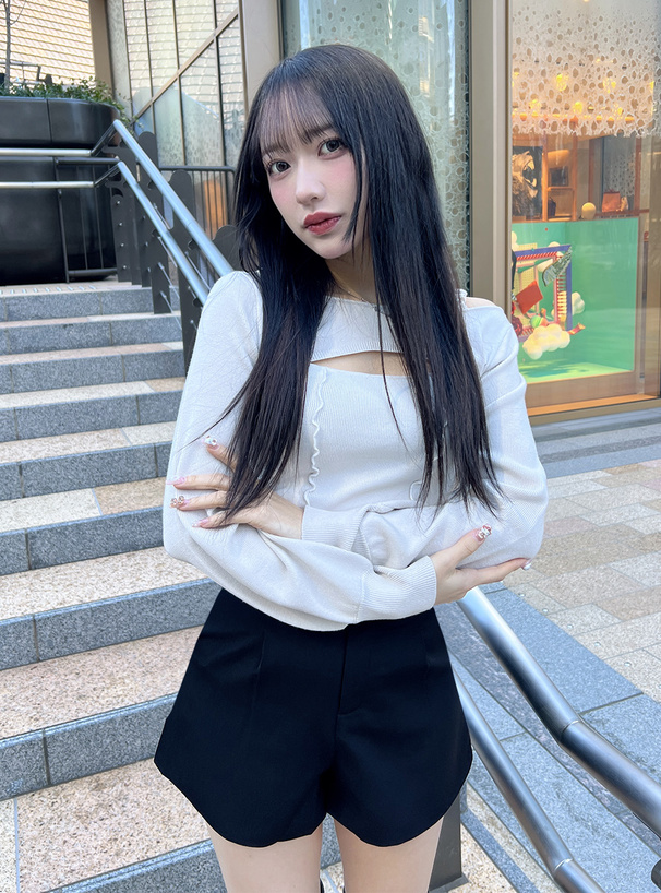 メロウリボンキャミソールxクロップド丈トップスニットアンサンブル