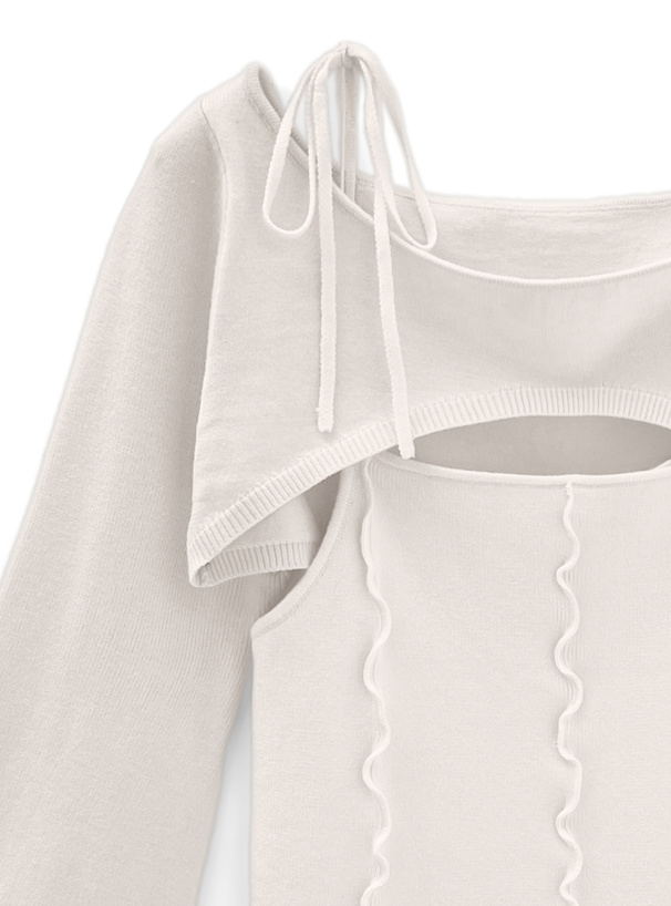 メロウリボンキャミソールxクロップド丈トップスニットアンサンブル