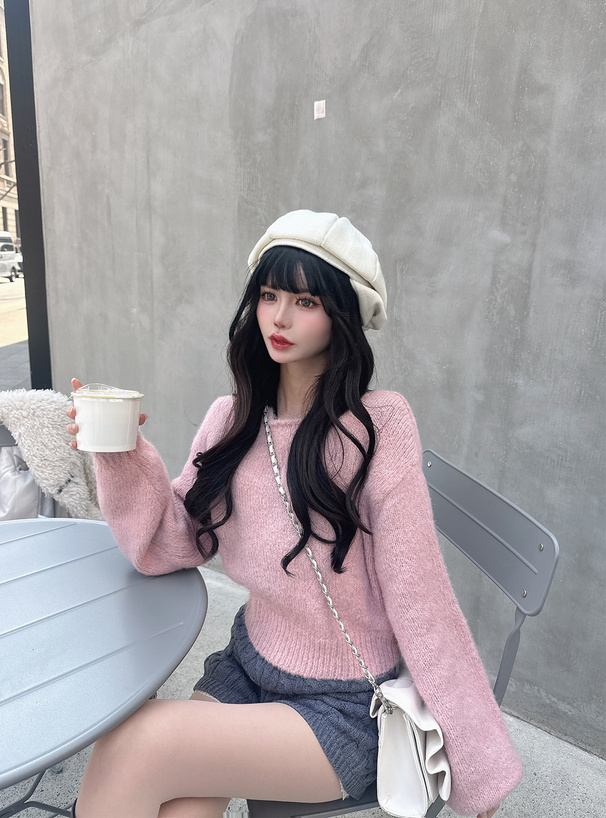 モヘヤタッチショート丈ニットトップス