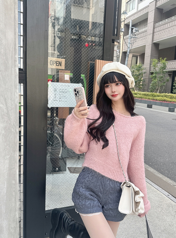 モヘヤタッチショート丈ニットトップス