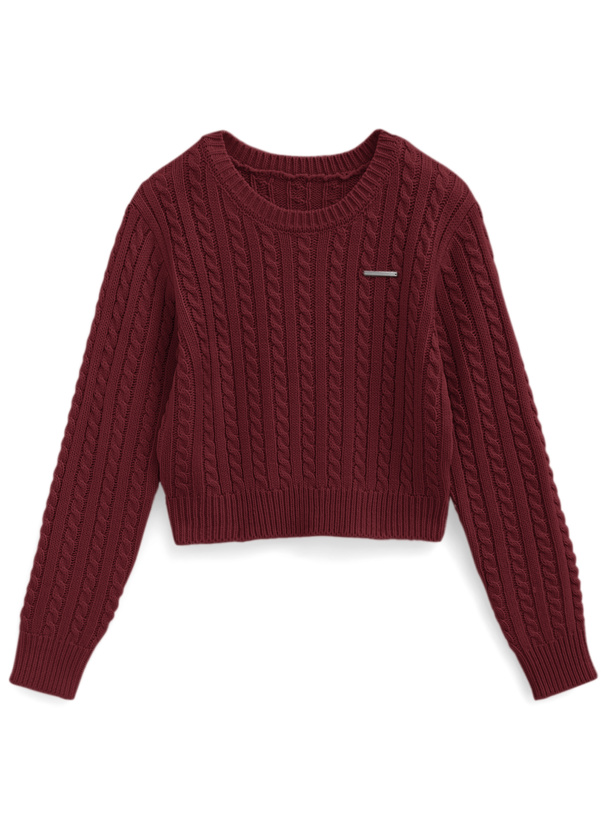 ケーブル編みショート丈ニットトップス