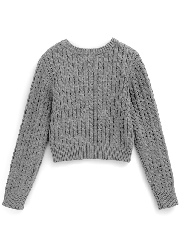 ケーブル編みショート丈ニットトップス