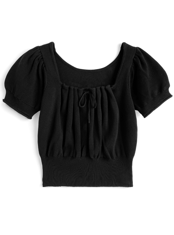 ネックドロストリボンニットトップス