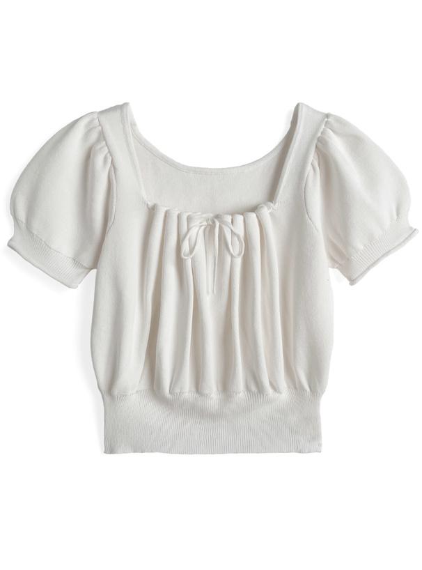 ネックドロストリボンニットトップス
