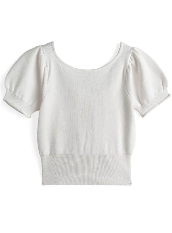 ネックドロストリボンニットトップス