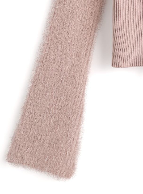 シャギーレイヤード風レースアップニットトップス