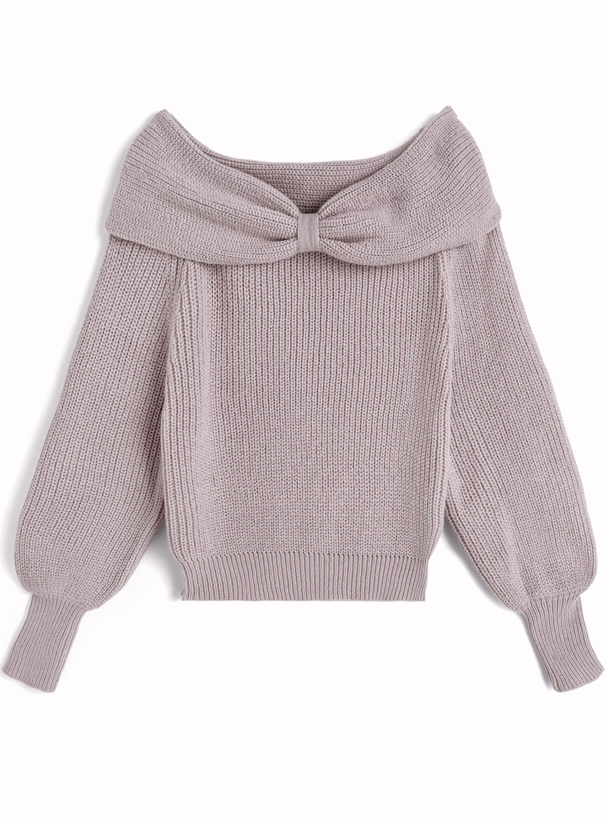 リボンカラーオフショルダーニットトップス[mb1600]