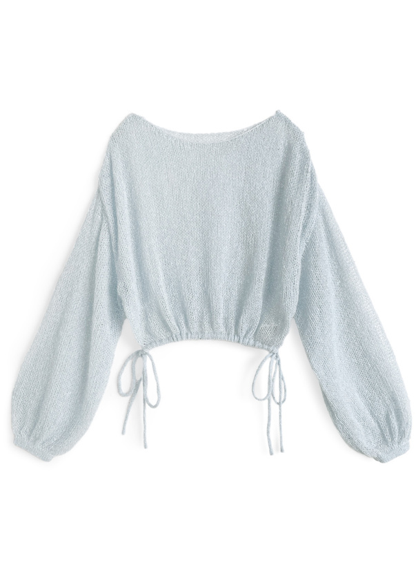 ドロストリボンラメニットトップス