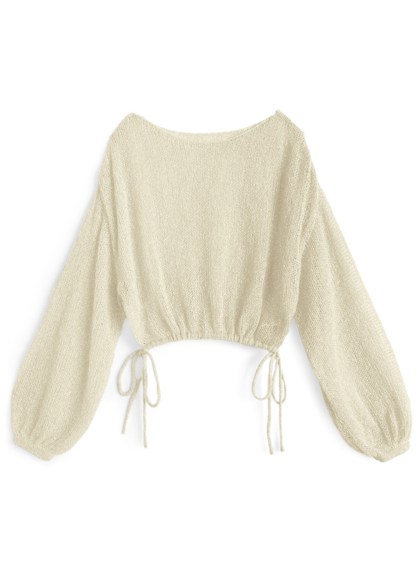 ドロストリボンラメニットトップス