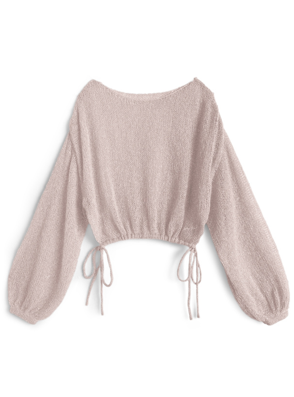 ドロストリボンラメニットトップス