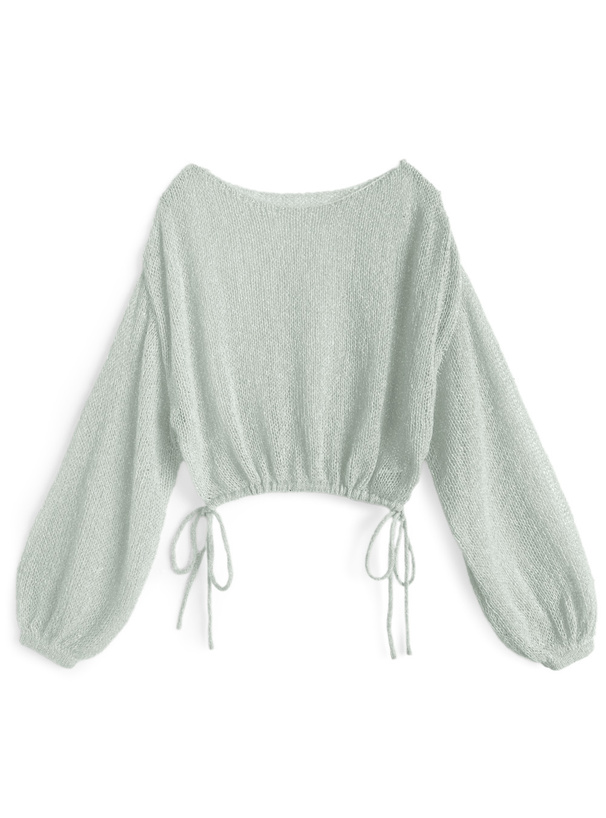 ドロストリボンラメニットトップス