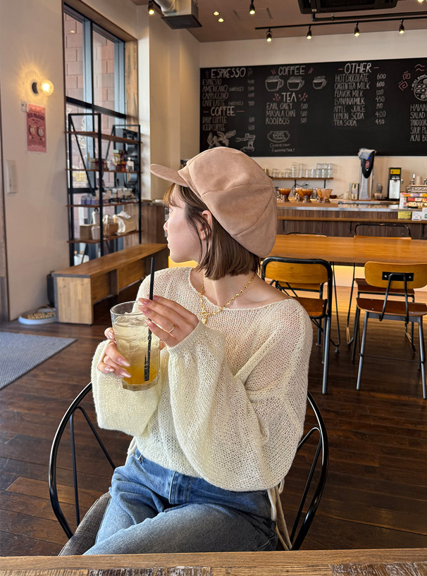 ドロストリボンラメニットトップス