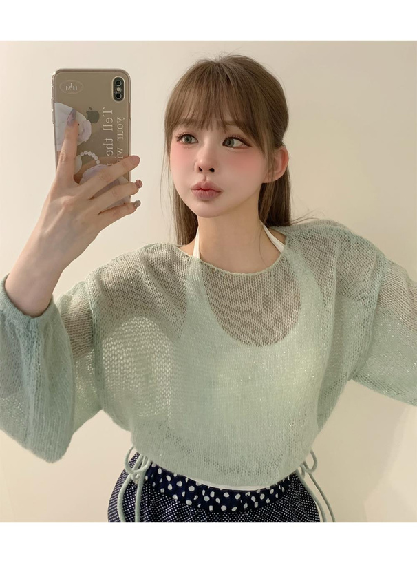 ドロストリボンラメニットトップス