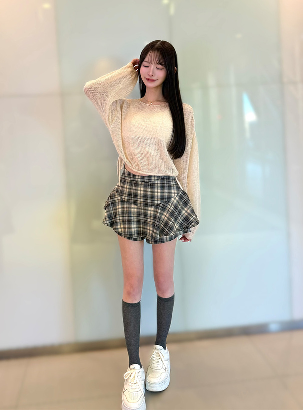 ドロストリボンラメニットトップス