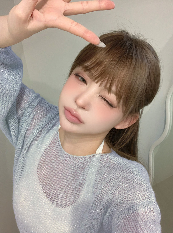 ドロストリボンラメニットトップス