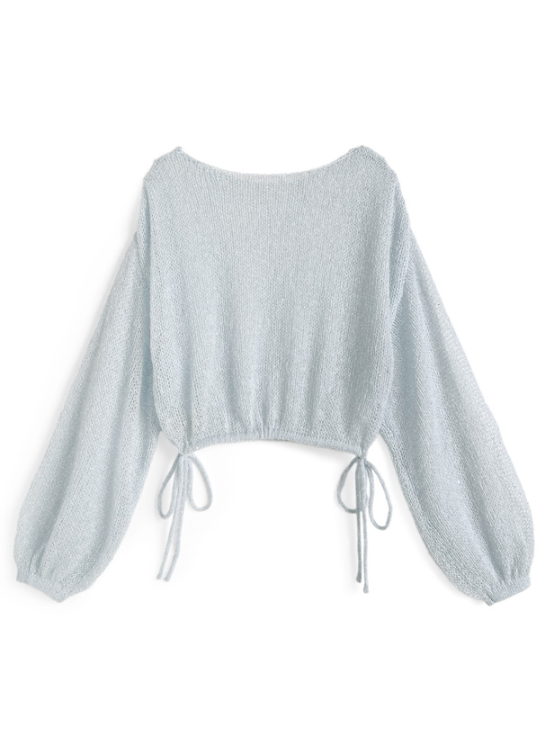 ドロストリボンラメニットトップス