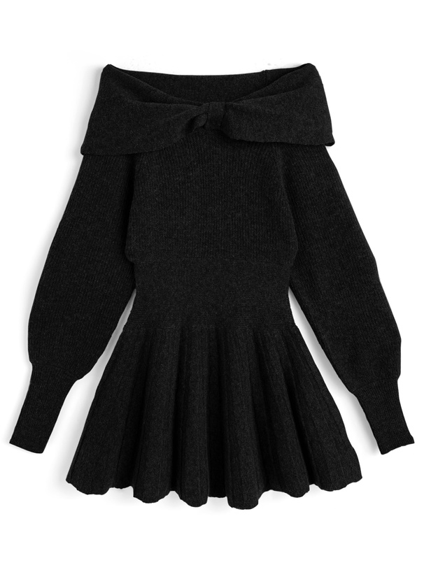 リボンオフショルダーニットワンピース[mb1605]