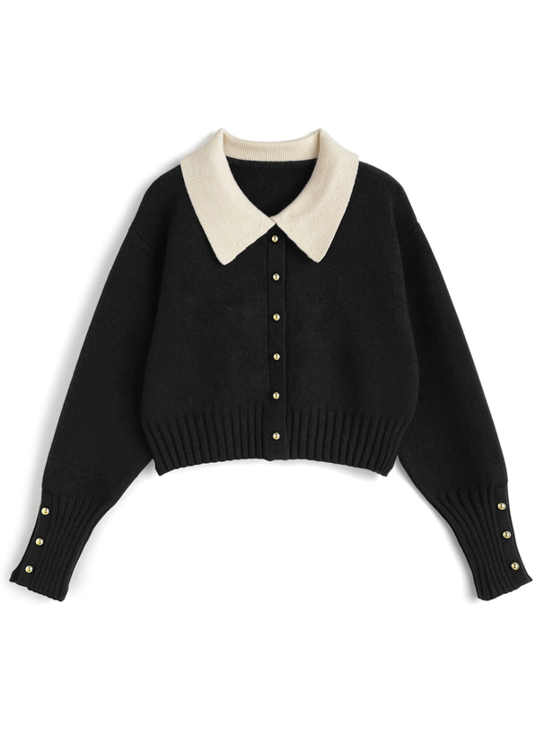 配色カラーゴールドボタンカーディガン