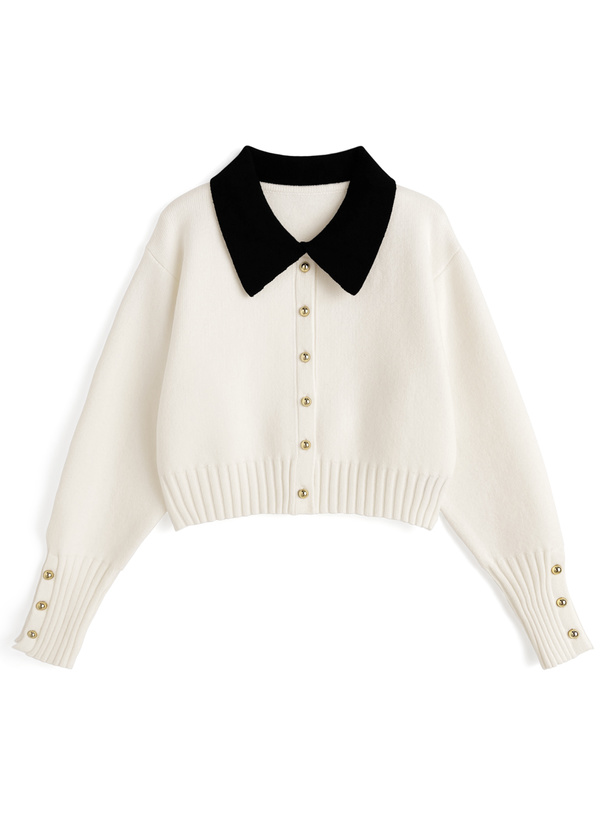 配色カラーゴールドボタンカーディガン