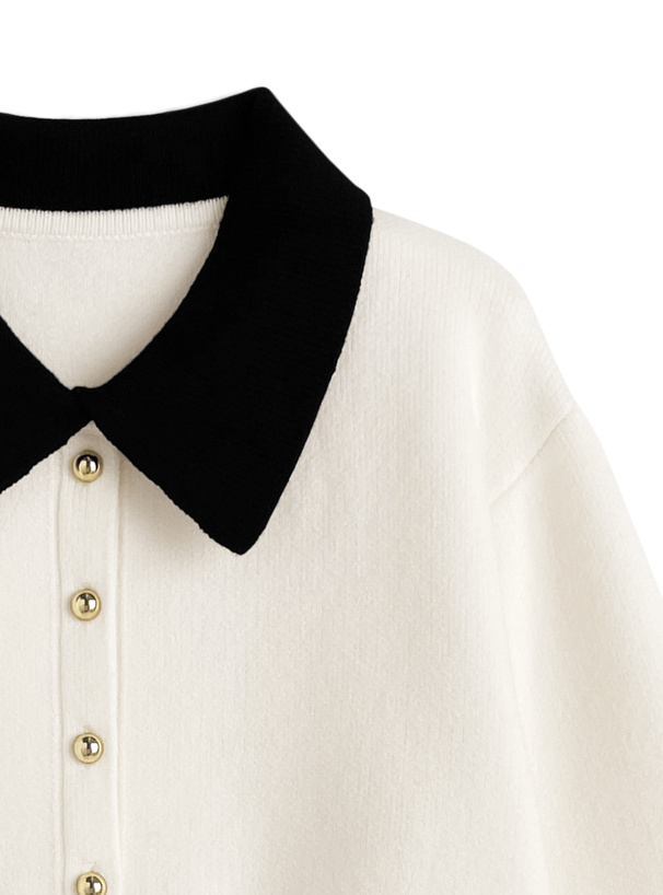 配色カラーゴールドボタンカーディガン