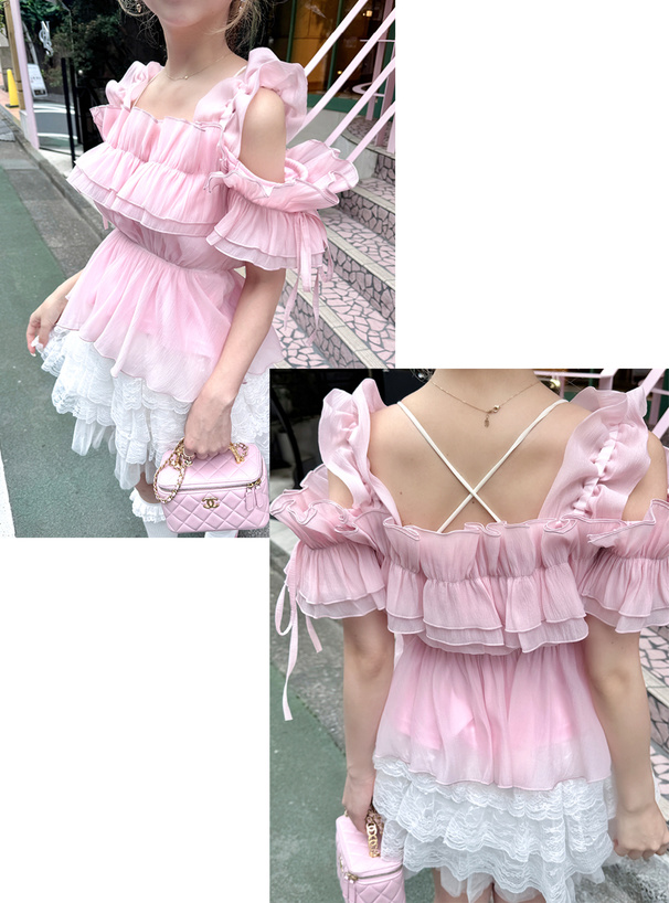 ミルフィーユフリルオフショルダーブラウス