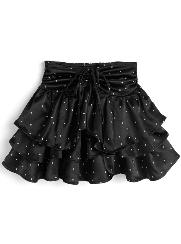 インパン裏地付きドット柄ティアードミニスカート[mb1610]