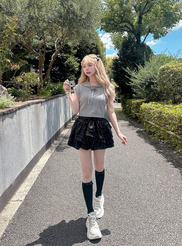 インパン裏地付きドット柄ティアードミニスカート[mb1610