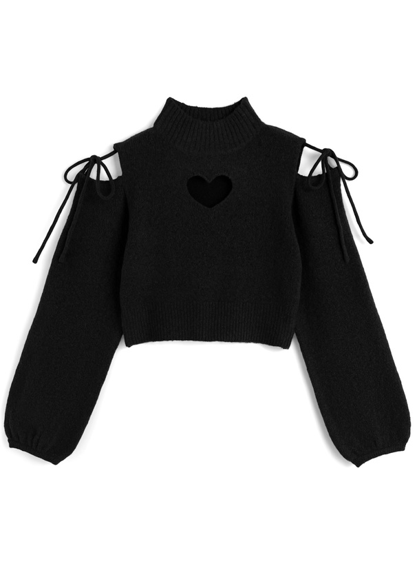 ハートカットアウトショルダーリボンニットトップス[mb1615]