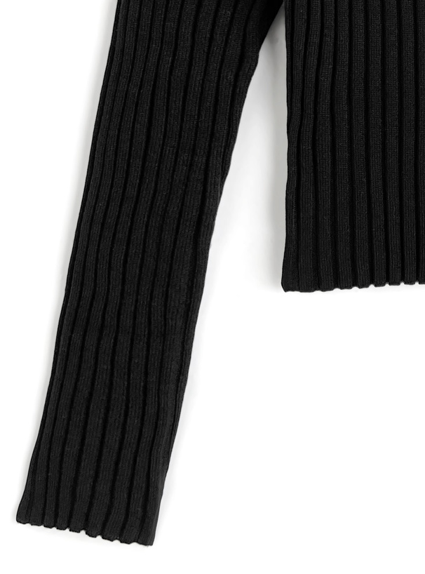 ゴールドチェーンハーフジップリブニットトップス