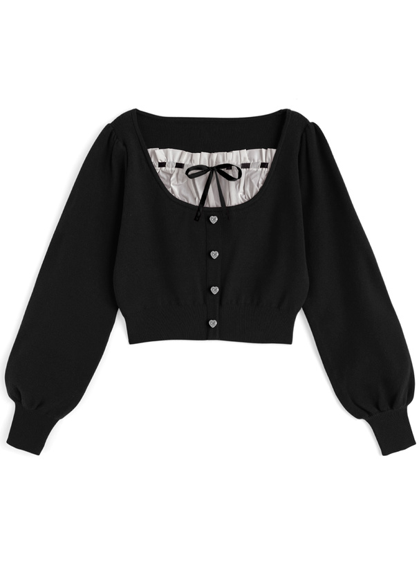 ハートボタンレイヤード風リボンニットトップス[mb1620]