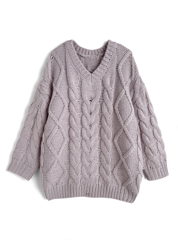 ケーブル編みローゲージVネックニットチュニック[mb1622] | レディース