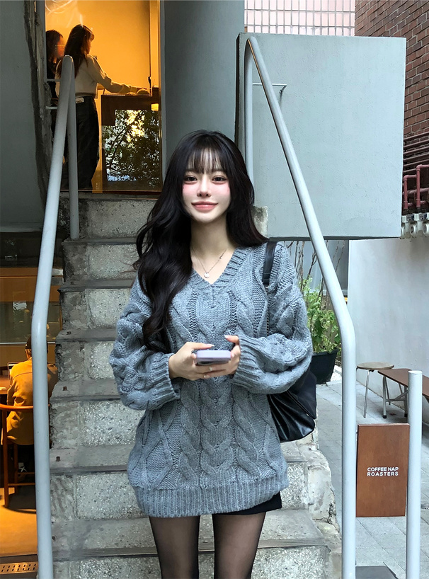 ケーブル編みローゲージVネックニットチュニック[mb1622] | レディース